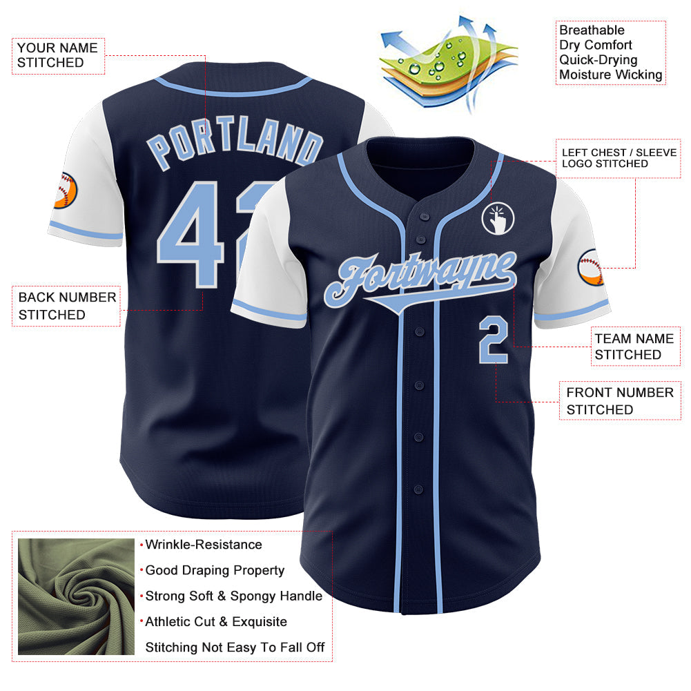 Custom Navy Light Blue-White Authentic Two Tone Baseball Jersey - Sky-Custom