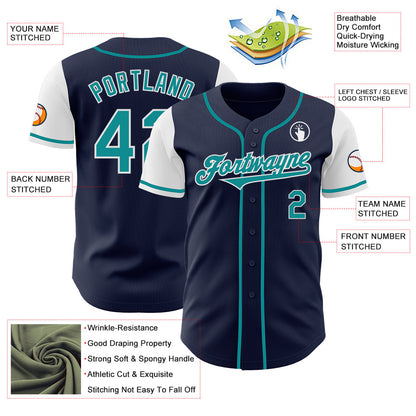 Custom Navy Teal-White Authentic Two Tone Baseball Jersey - Sky-Custom