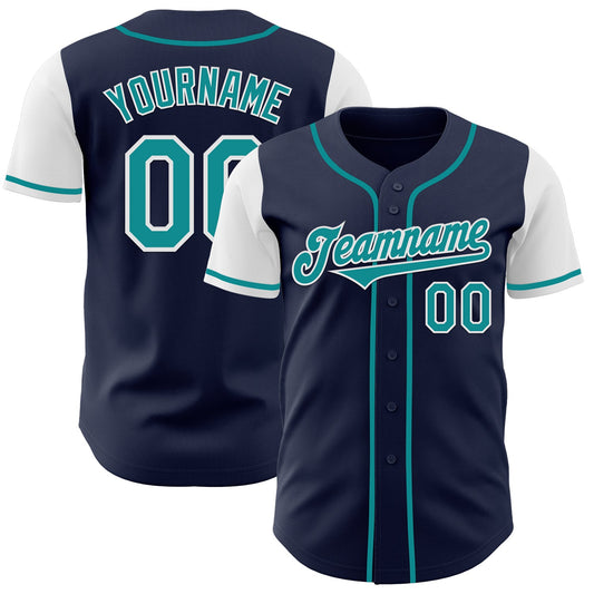 Custom Navy Teal-White Authentic Two Tone Baseball Jersey - Sky-Custom