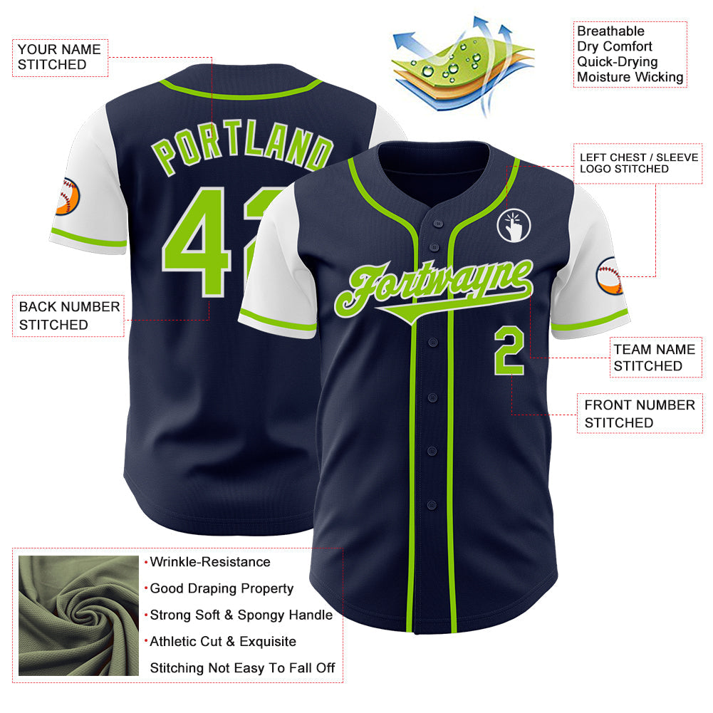 Custom Navy Neon Green-White Authentic Two Tone Baseball Jersey - Sky-Custom