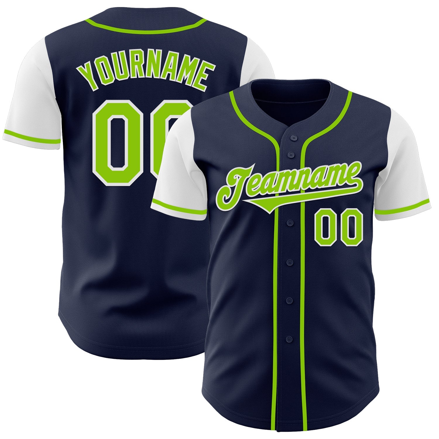 Custom Navy Neon Green-White Authentic Two Tone Baseball Jersey - Sky-Custom