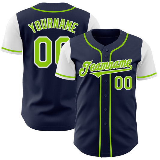 Custom Navy Neon Green-White Authentic Two Tone Baseball Jersey - Sky-Custom