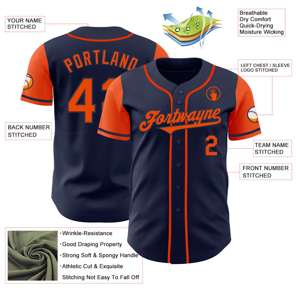 Custom Navy Orange Authentic Two Tone Baseball Jersey - Sky-Custom
