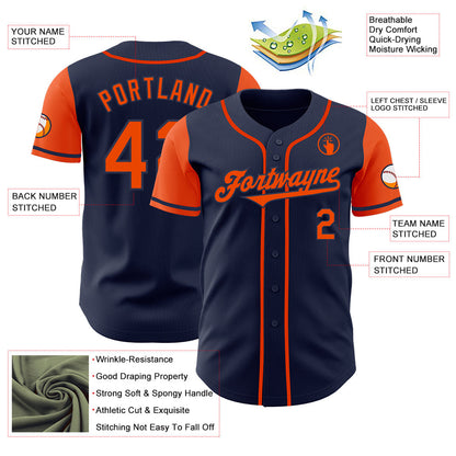Custom Navy Orange Authentic Two Tone Baseball Jersey - Sky-Custom