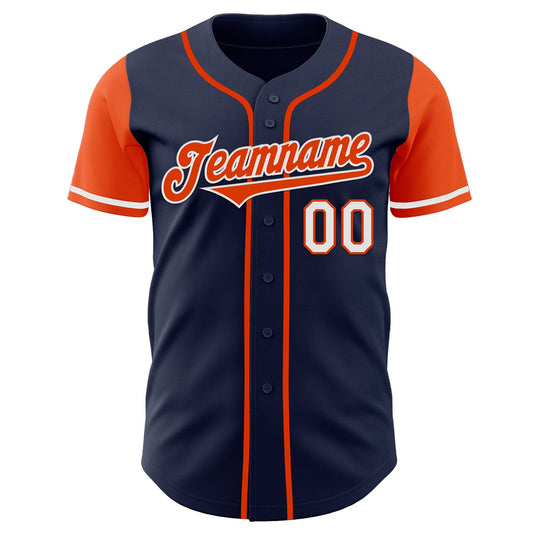 Custom Navy Orange-White Authentic Two Tone Baseball Jersey - Sky-Custom