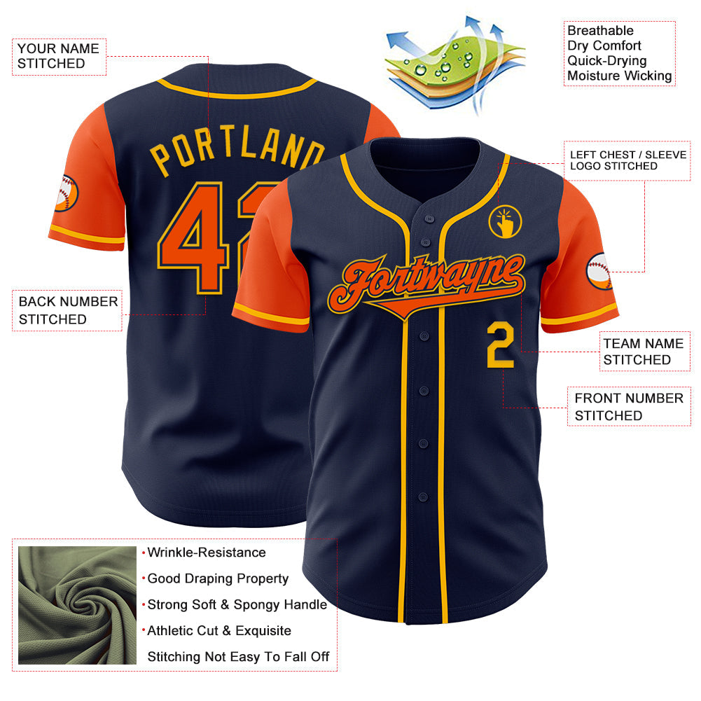 Custom Navy Orange-Gold Authentic Two Tone Baseball Jersey - Sky-Custom
