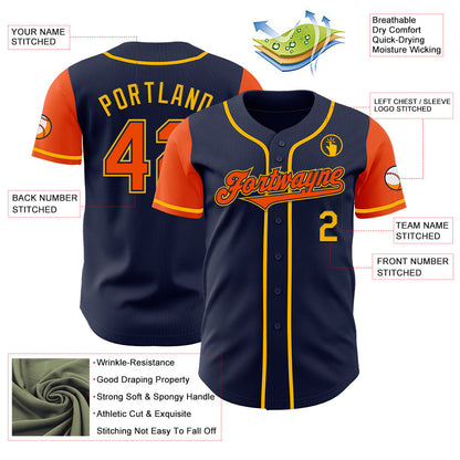 Custom Navy Orange-Gold Authentic Two Tone Baseball Jersey - Sky-Custom