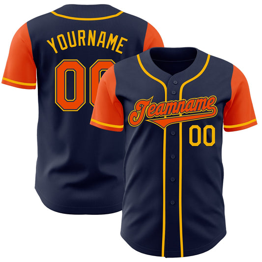 Custom Navy Orange-Gold Authentic Two Tone Baseball Jersey - Sky-Custom