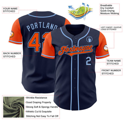 Custom Navy Orange-Light Blue Authentic Two Tone Baseball Jersey - Sky-Custom