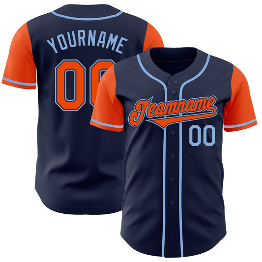 Custom Navy Orange-Light Blue Authentic Two Tone Baseball Jersey - Sky-Custom