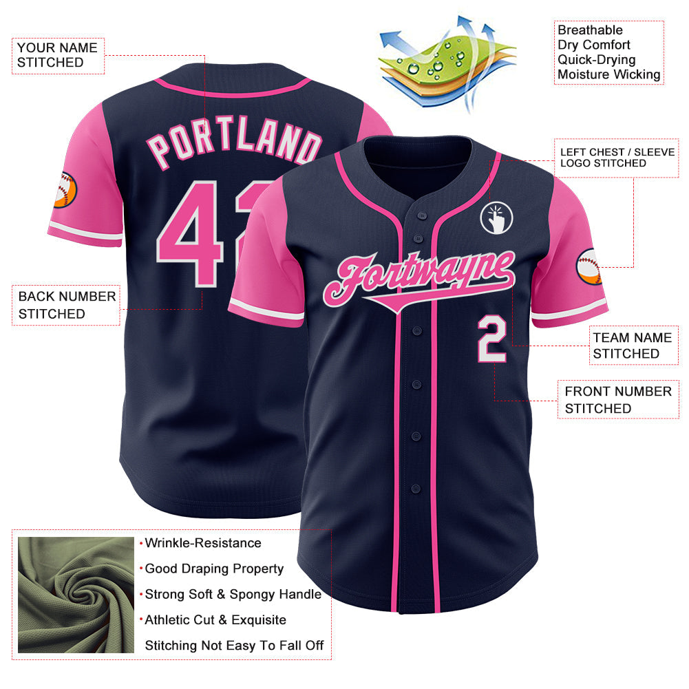 Custom Navy Pink-White Authentic Two Tone Baseball Jersey - Sky-Custom