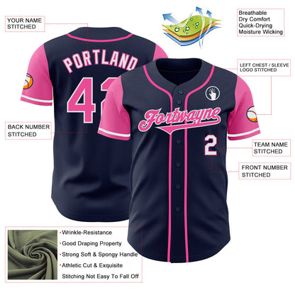Custom Navy Pink-White Authentic Two Tone Baseball Jersey - Sky-Custom