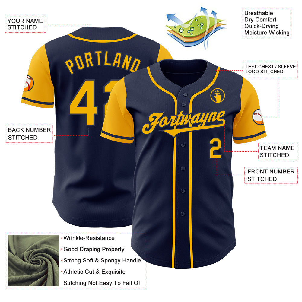 Custom Navy Gold Authentic Two Tone Baseball Jersey - Sky-Custom