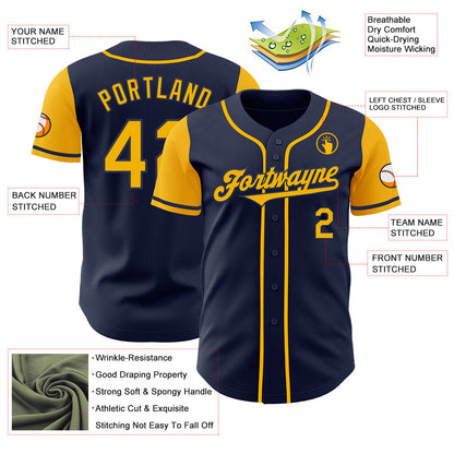 Custom Navy Gold Authentic Two Tone Baseball Jersey - Sky-Custom