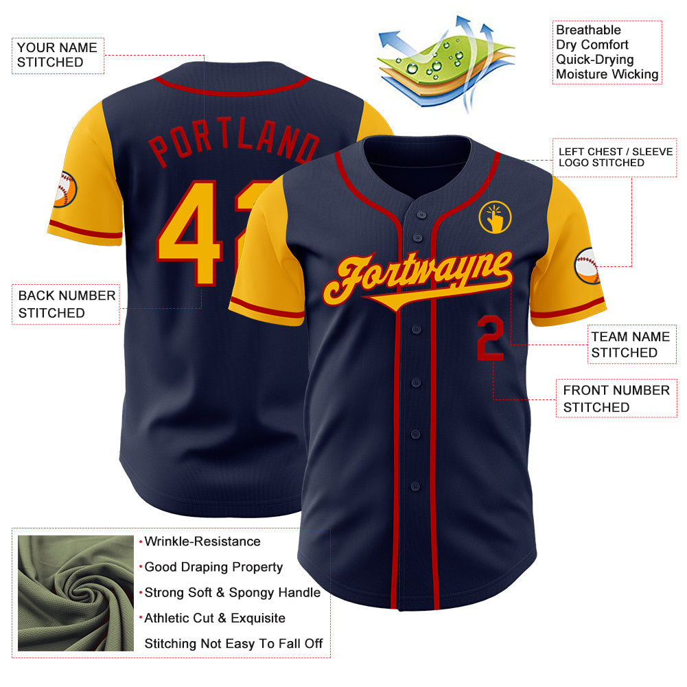 Custom Navy Gold-Red Authentic Two Tone Baseball Jersey - Sky-Custom