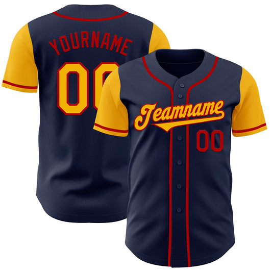 Custom Navy Gold-Red Authentic Two Tone Baseball Jersey - Sky-Custom