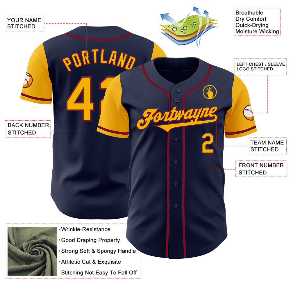 Custom Navy Gold-Crimson Authentic Two Tone Baseball Jersey - Sky-Custom