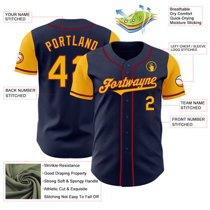 Custom Navy Gold-Crimson Authentic Two Tone Baseball Jersey - Sky-Custom