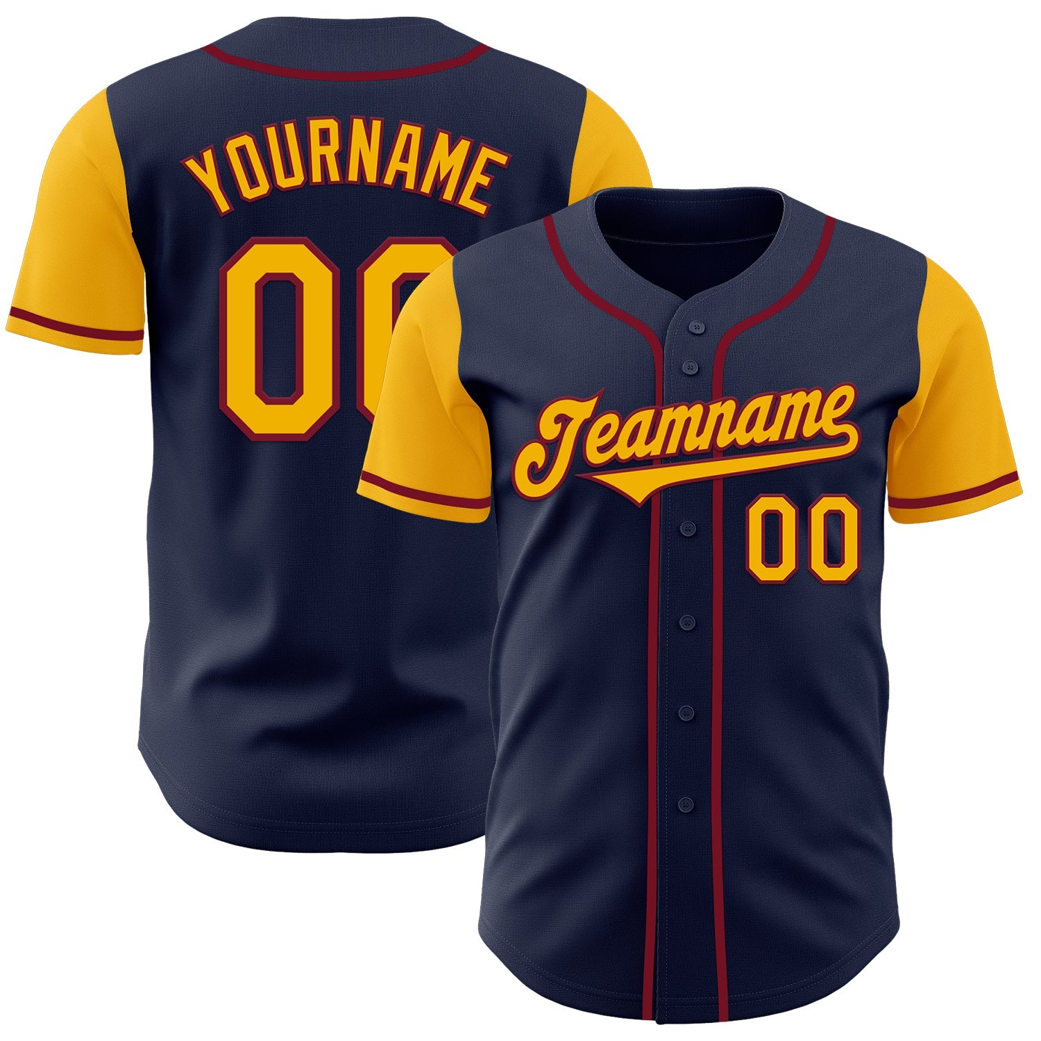 Custom Navy Gold-Crimson Authentic Two Tone Baseball Jersey - Sky-Custom