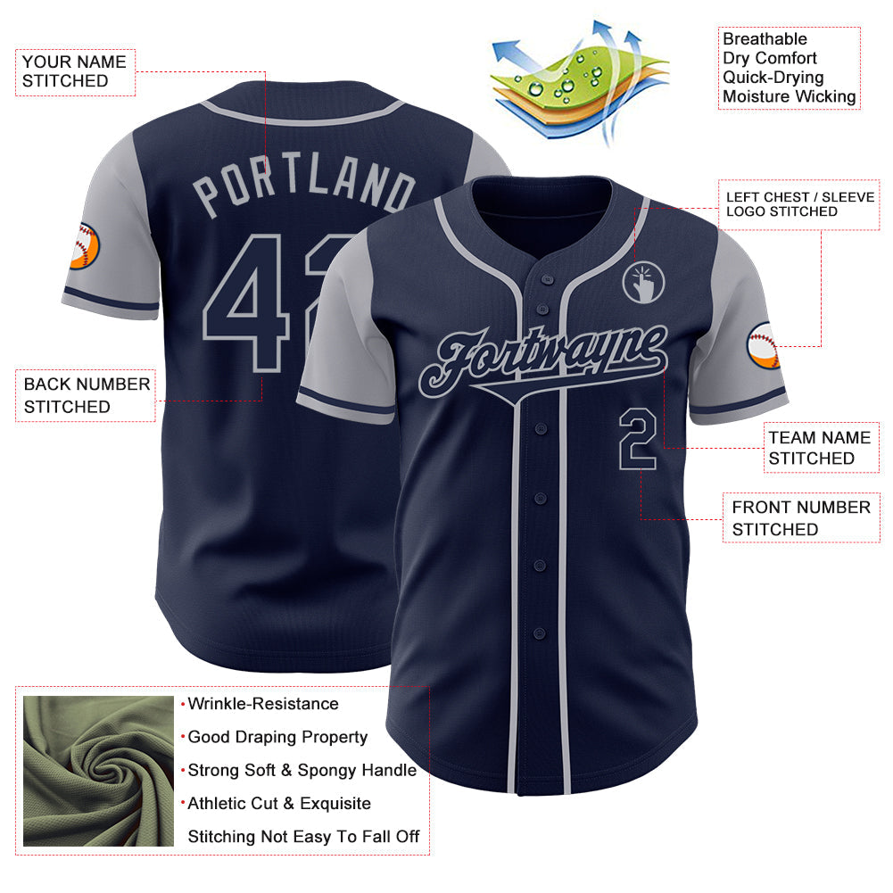 Custom Navy Gray Authentic Two Tone Baseball Jersey - Sky-Custom