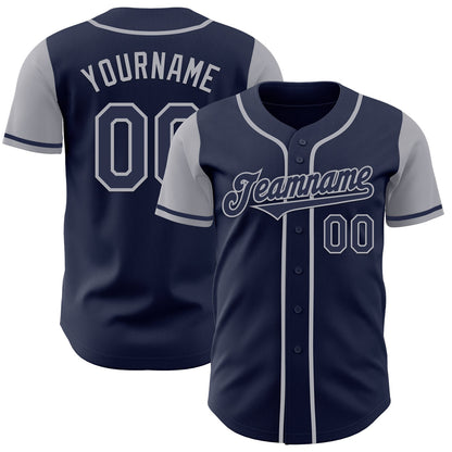 Custom Navy Gray Authentic Two Tone Baseball Jersey - Sky-Custom
