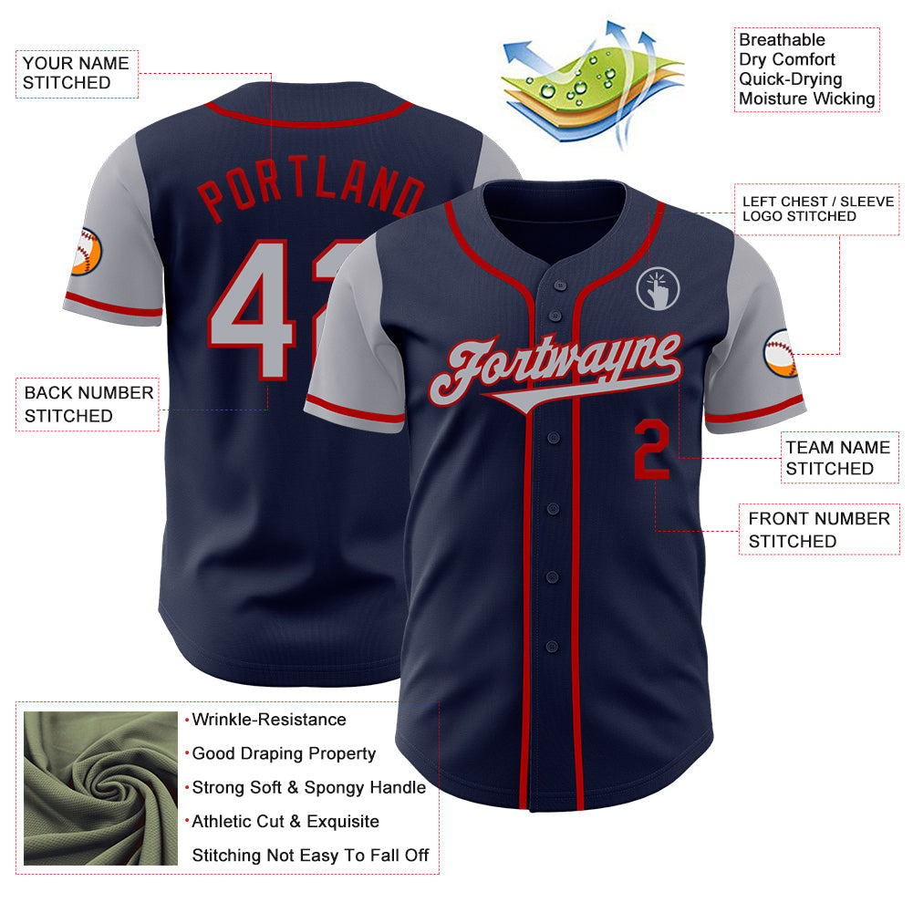 Custom Navy Gray-Red Authentic Two Tone Baseball Jersey - Sky-Custom