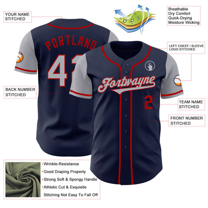 Custom Navy Gray-Red Authentic Two Tone Baseball Jersey - Sky-Custom