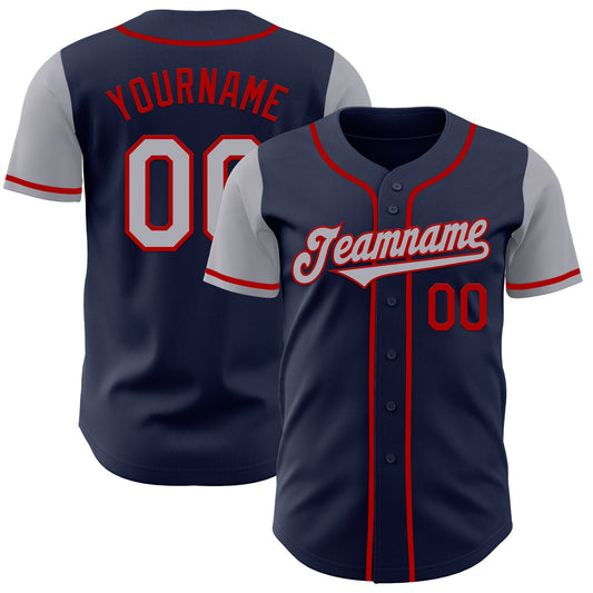 Custom Navy Gray-Red Authentic Two Tone Baseball Jersey - Sky-Custom