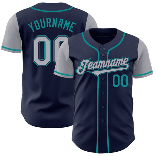 Custom Navy Gray-Teal Authentic Two Tone Baseball Jersey - Sky-Custom