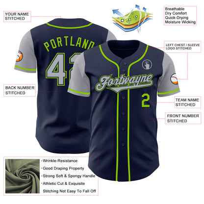 Custom Navy Gray-Neon Green Authentic Two Tone Baseball Jersey - Sky-Custom