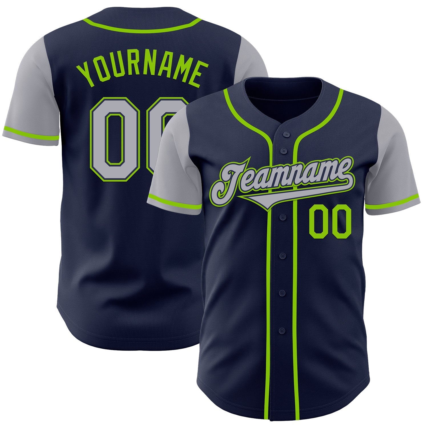 Custom Navy Gray-Neon Green Authentic Two Tone Baseball Jersey - Sky-Custom