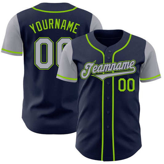 Custom Navy Gray-Neon Green Authentic Two Tone Baseball Jersey - Sky-Custom