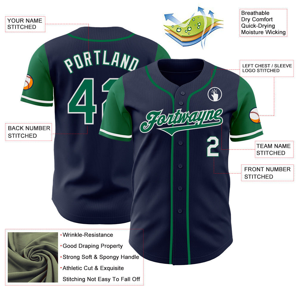 Custom Navy Kelly Green-White Authentic Two Tone Baseball Jersey - Sky-Custom
