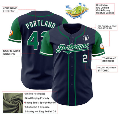 Custom Navy Kelly Green-White Authentic Two Tone Baseball Jersey - Sky-Custom