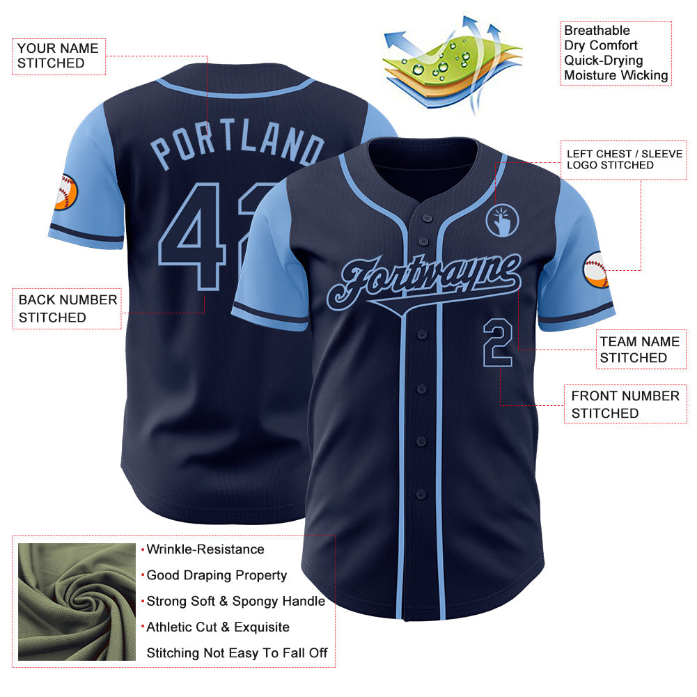 Custom Navy Light Blue Authentic Two Tone Baseball Jersey - Sky-Custom