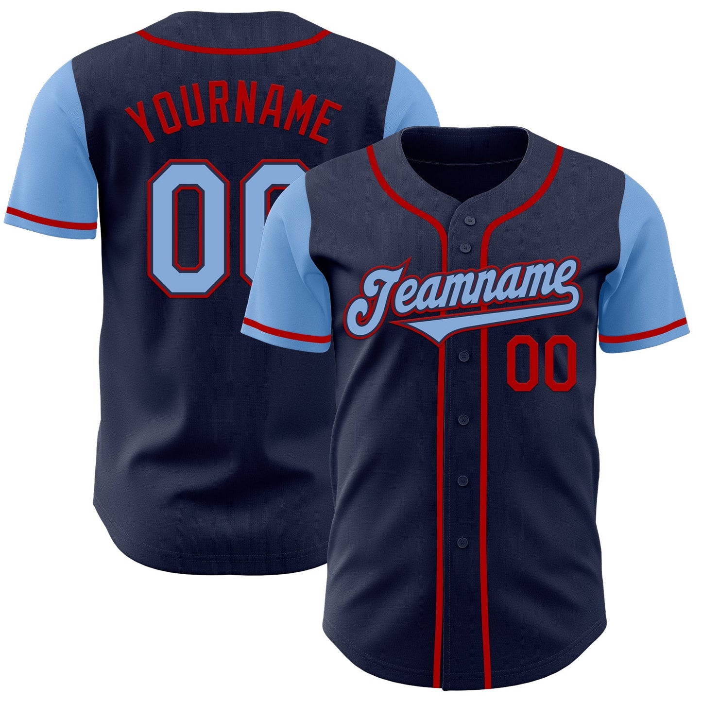 Custom Navy Light Blue-Red Authentic Two Tone Baseball Jersey - Sky-Custom