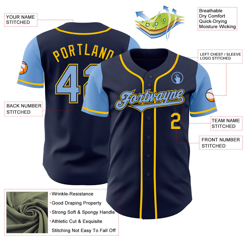 Custom Navy Light Blue-Yellow Authentic Two Tone Baseball Jersey - Sky-Custom