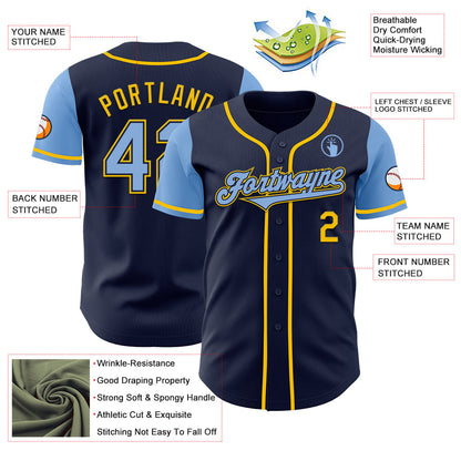 Custom Navy Light Blue-Yellow Authentic Two Tone Baseball Jersey - Sky-Custom
