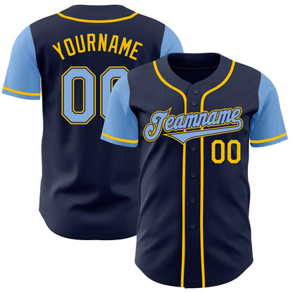 Custom Navy Light Blue-Yellow Authentic Two Tone Baseball Jersey - Sky-Custom