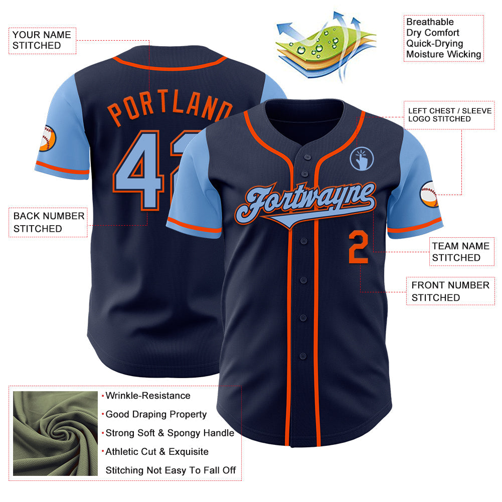 Custom Navy Light Blue-Orange Authentic Two Tone Baseball Jersey - Sky-Custom