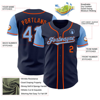 Custom Navy Light Blue-Orange Authentic Two Tone Baseball Jersey - Sky-Custom