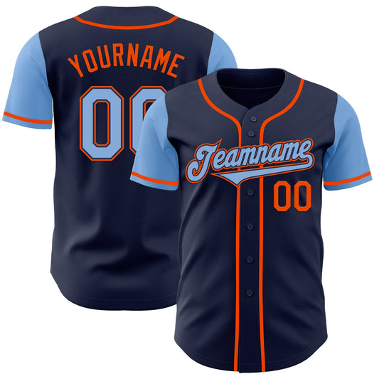 Custom Navy Light Blue-Orange Authentic Two Tone Baseball Jersey - Sky-Custom