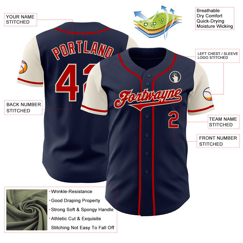 Custom Navy Red-Cream Authentic Two Tone Baseball Jersey - Sky-Custom