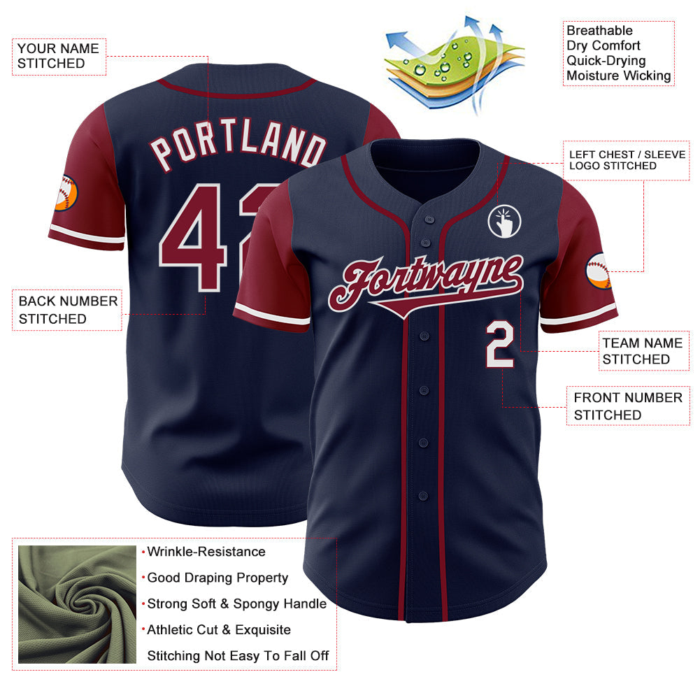 Custom Navy Crimson-White Authentic Two Tone Baseball Jersey - Sky-Custom