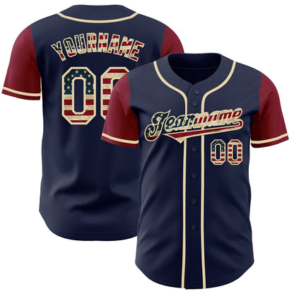 Custom Navy Vintage USA Flag Cream-Crimson Authentic Two Tone Baseball Jersey - Sky-Custom