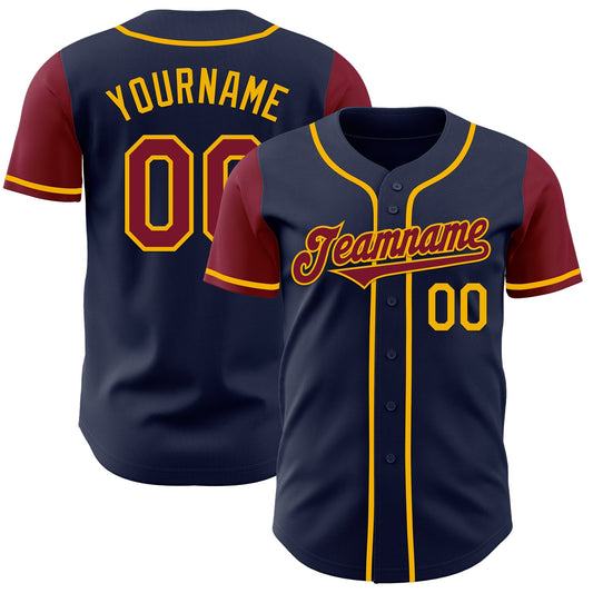 Custom Navy Crimson-Gold Authentic Two Tone Baseball Jersey - Sky-Custom