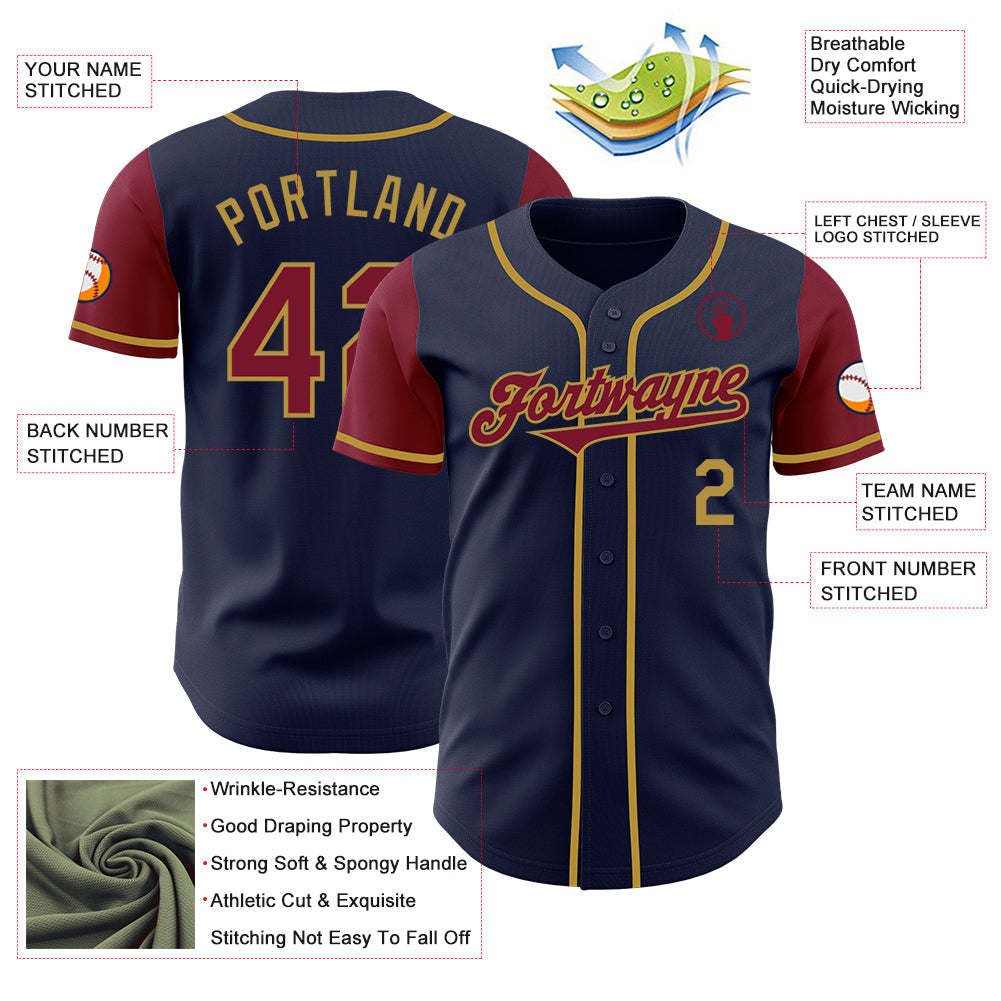 Custom Navy Crimson-Old Gold Authentic Two Tone Baseball Jersey - Sky-Custom
