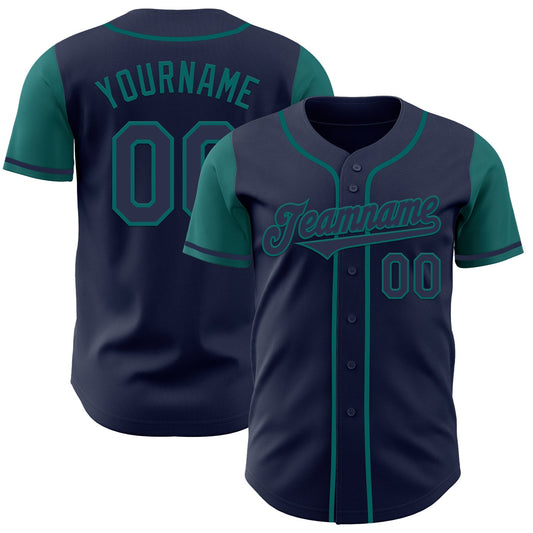 Custom Navy Teal Authentic Two Tone Baseball Jersey - Sky-Custom