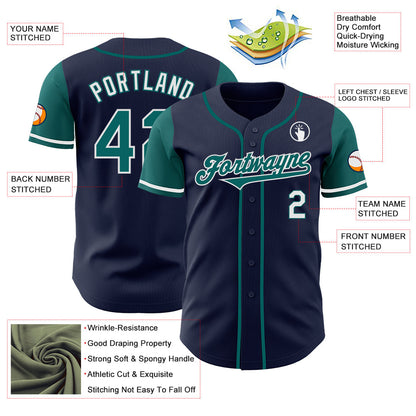 Custom Navy Teal-White Authentic Two Tone Baseball Jersey - Sky-Custom