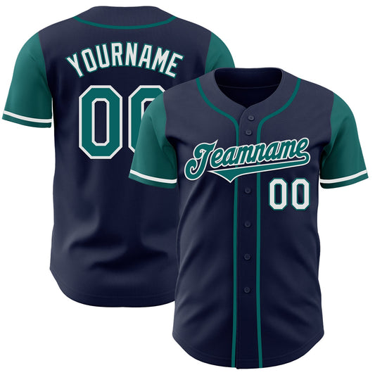Custom Navy Teal-White Authentic Two Tone Baseball Jersey - Sky-Custom